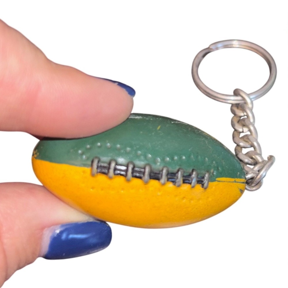 Green and‎ Yellow Plastic Football Keychain | Vintage | Sports Key Ring